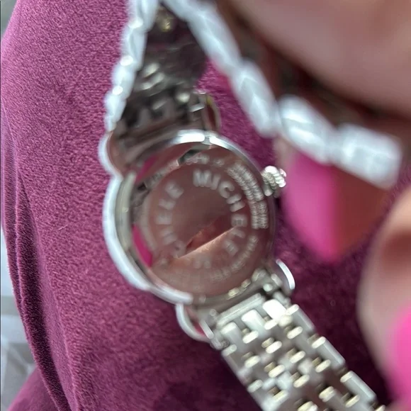 Michele SS Timepiece with White Face with diamonds and date